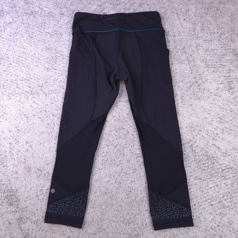 Lululemon Leggings Womens Size 6 Running Tight Stuff II Black Teal Training GUC - Picture 2 of 10